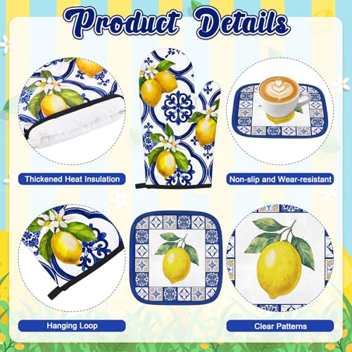 10-Piece Lemon Kitchen Decor Set: Towels, Oven Mitts, and Floor Mats