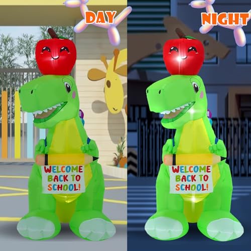 6FT Back to School Dinosaur Inflatable Decoration with LED Lights