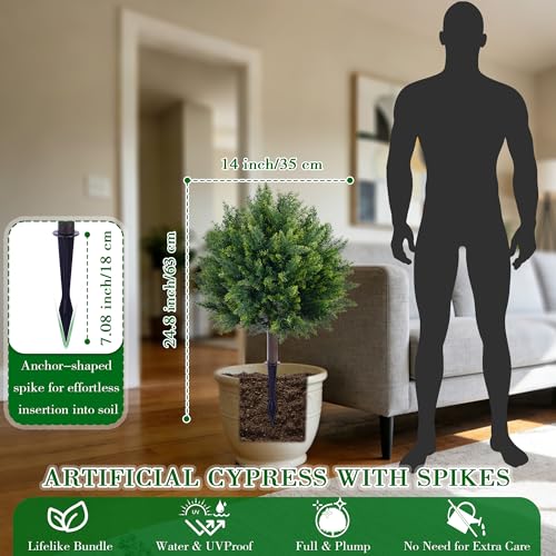 24.8-Inch Artificial Cedar Topiary Ball Trees - Set of 2 UV-Resistant Faux Cypress Bushes for Outdoor Patio and Garden Decor