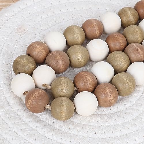 39-inch Wood Bead Garland with Tassels, Rustic Farmhouse Boho Decor