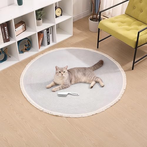 Round Woven Cotton Rope Area Rug for Cats - Washable Vintage Tassel Rug