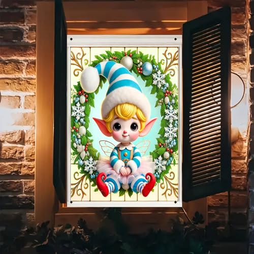 BlissYard Christmas Blue Elf Window Banner Backdrop 31x47 - Color 6