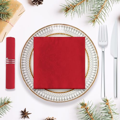 SASTYBALE Red Christmas Jacquard 20x20 In Napkins – Set of 4, Reusable Polyester