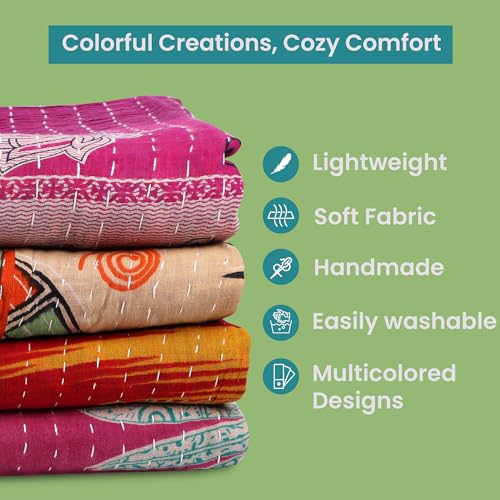 Tribal Kantha Quilts - Vintage Cotton Bed Cover Throw (Pack of 3)