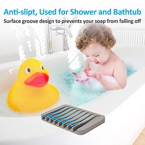 4-Pack Self-Draining Silicone Soap Dish Set for Shower & Kitchen