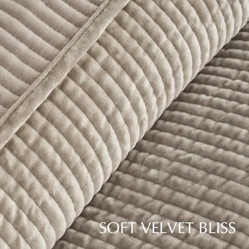 EverGrace King Size Velvet Quilt Set, Striped Channel Bedspread & 2 Shams