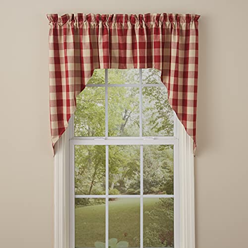 Buffalo Check Swag Curtains 72x36 Red & Tan Cotton Farmhouse Window Set