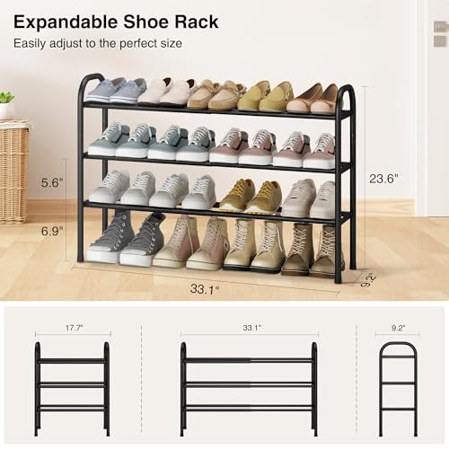 3-Tier Expandable Metal Shoe Rack, Adjustable Entryway Shoe Organizer