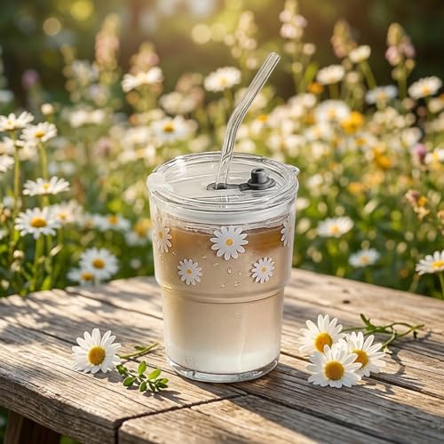 13oz Glass Tumbler with Straw and Lid - Reusable Iced Coffee Cup
