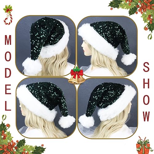 Green Sequin Santa Hat for Adults - Christmas & Holiday Party Accessory