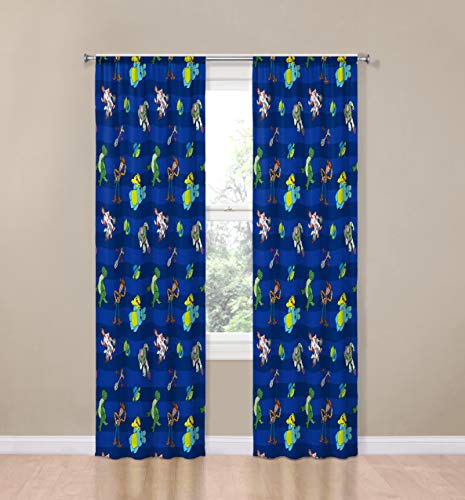 Kids Character Window Drapes 84-Inch Curtain Set with Tiebacks, Blue
