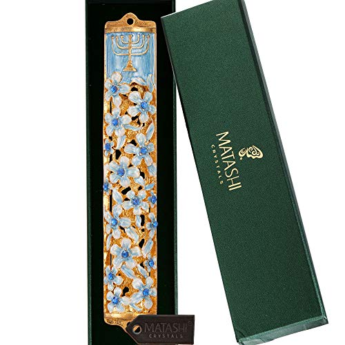 Decorative Enamel Mezuzah with Scroll - Hand Painted Floral Design 5.5 Inch