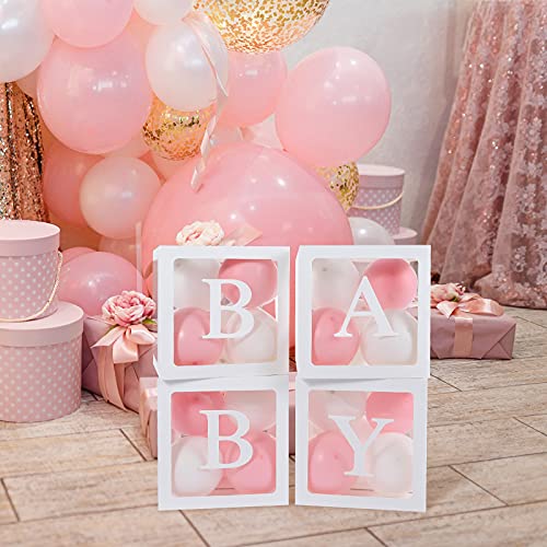 Clear Baby Shower Balloon Boxes with BABY Letters - 4 Pack Decor
