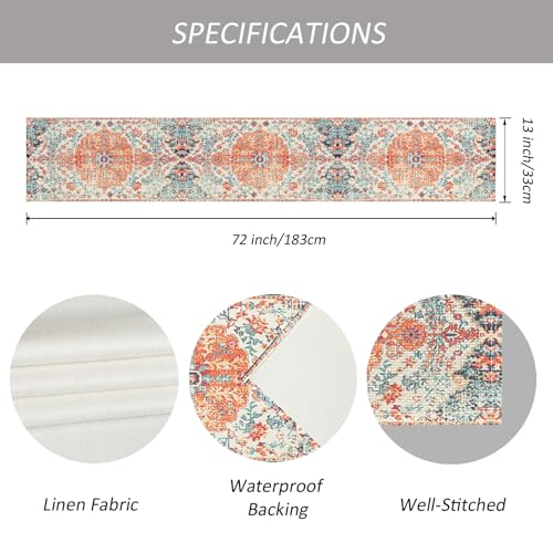 Kerton Stork Orange Blue 13x72 Inch Boho Table Runner, Linen Waterproof
