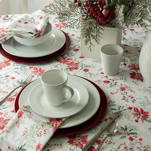 Nostalgic Poinsettia Tablecloth - Red, 60x104 Inches Rectangular Variation