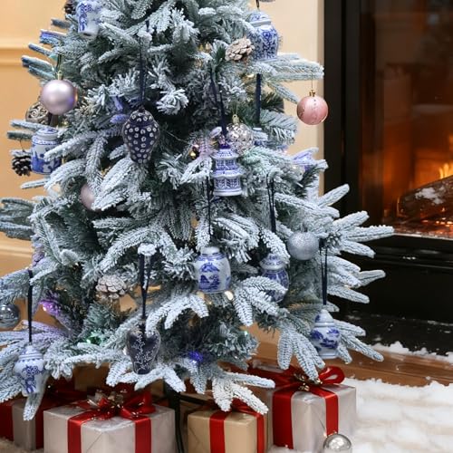 CX Mpapali 6pc Chinoiserie Ginger Jar Ornaments - Blue & White Porcelain Hanging Christmas Decorations (Classic Style)