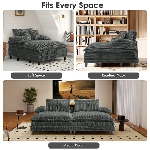 Oversized Chaise Lounge Chair with Adjustable Backrest, Dark Grey