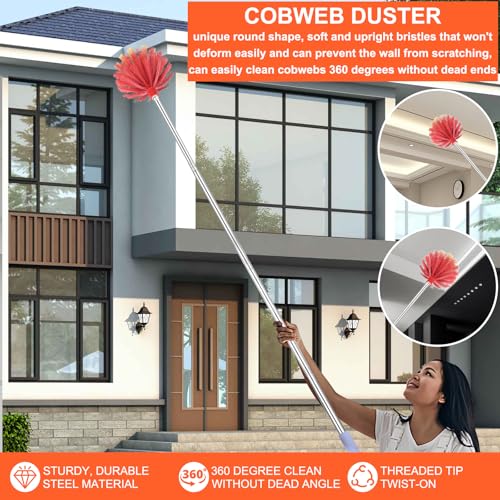 Cobweb Duster with Extension Pole - 59-Inch Extendable Spider Web Brush