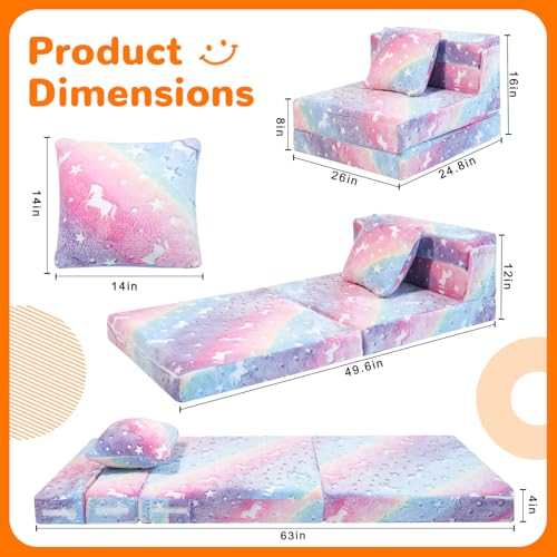 Glow-in-the-Dark Unicorn Trifold Kids Floor Mattress & Sofa Bed