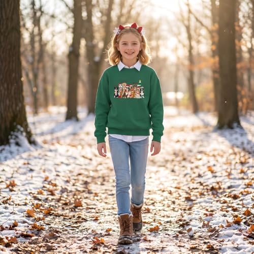 Kids Girls Christmas Dog Sweatshirt Green 11-12 Years - Dog Lover Shirt