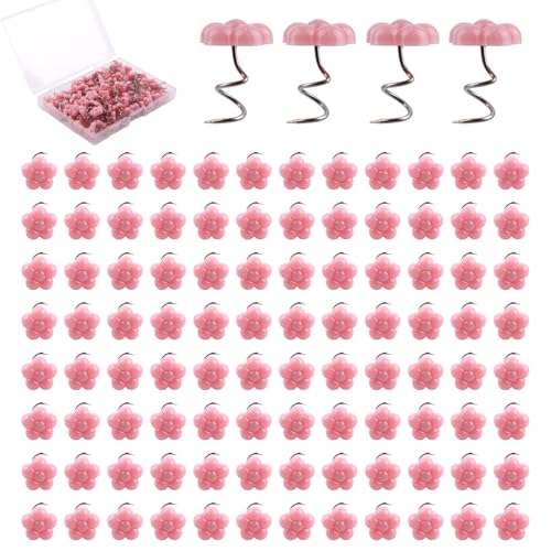 100pcs Pink Flower Upholstery Pins for Bedskirt & Fabric Fixing - Spiral Twist Tacks