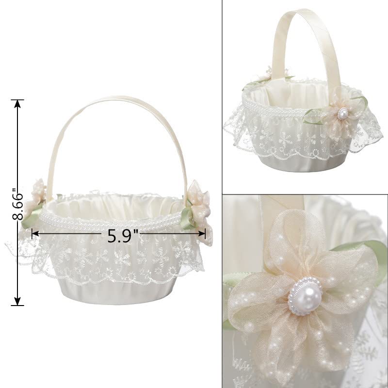 2-Piece Lace & Rhinestone Flower Girl Basket Set for Weddings, 7.87-inch
