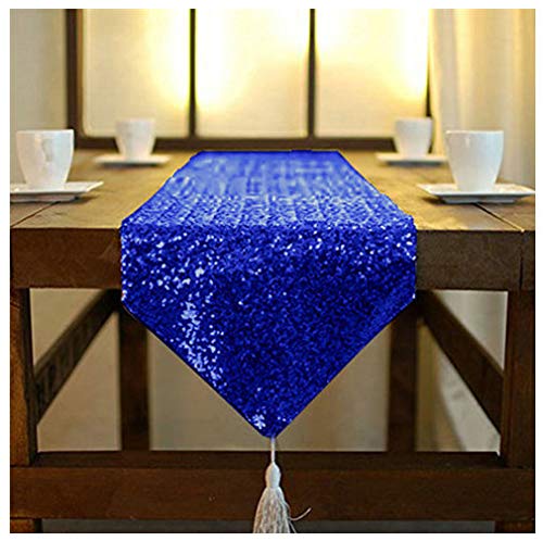 ShinyBeauty Blue Sequin Tassel Table Runner 12x108 In – Festive Christmas Decor