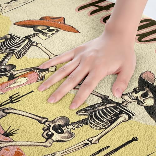 Western Cowboy Skeleton Bath Mat - Kids Bathroom Rug, Non-Slip Plush Floor Decor, 20x32 Inches