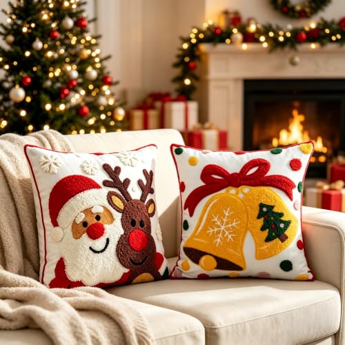 2-Pack 18x18 Inch Christmas Throw Pillow Covers – Embroidered Holiday Decor