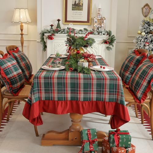 ZIQINPSQ Christmas Plaid Ruffle Tablecloth 55x55 inch - Red & Green