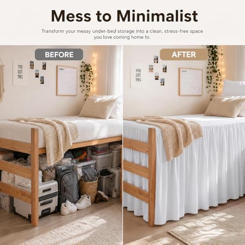 Twin XL Split Corner Bed Skirt - 36 Inch Drop for College Dorm Beds