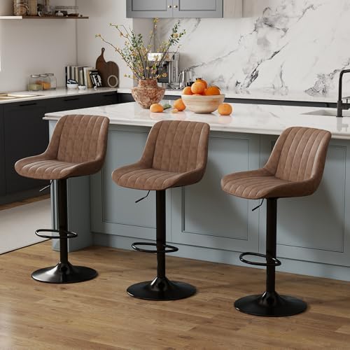 Adjustable Swivel Bar Stools, Faux Leather Counter Height Chairs, Set of 3