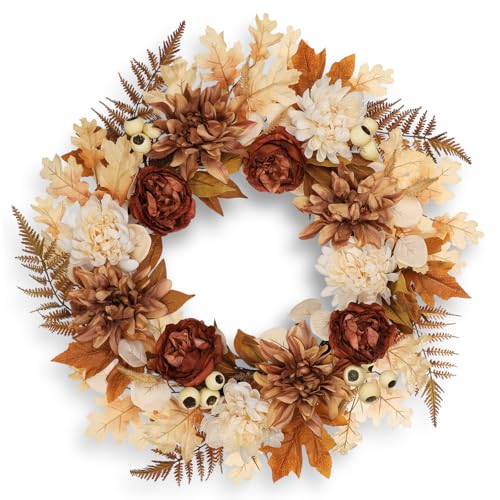 24-Inch Artificial Fall Wreath for Front Door, Autumn Floral Thanksgiving Decor