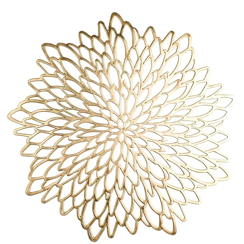 18-Piece Gold Metallic Leaf Placemats, 15-Inch Round Vinyl Table Mats