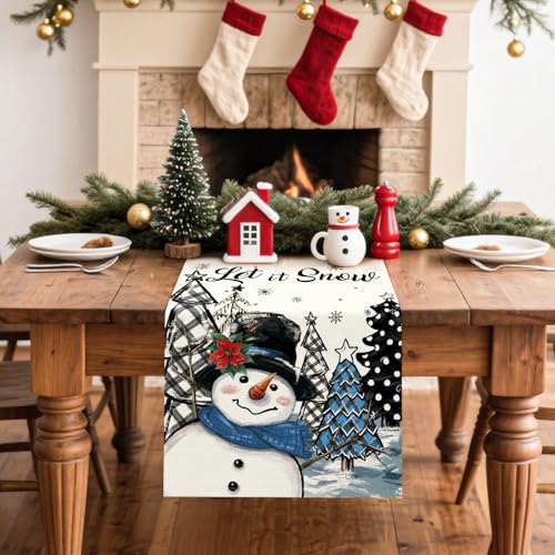 Artscope Blue Snowman Christmas Tree Table Runner 13x72 Inch Holiday Decor