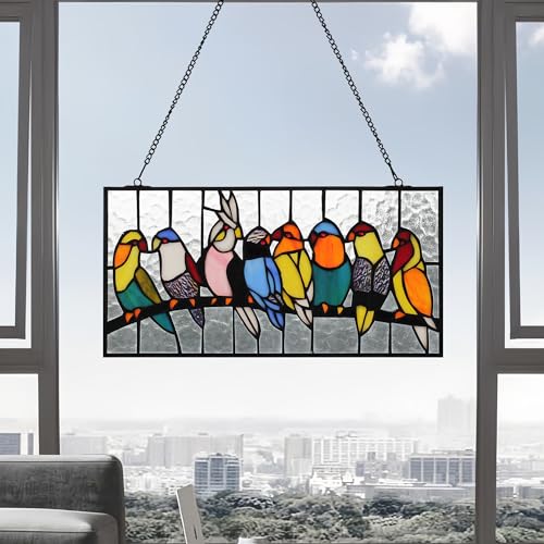 Handmade Tiffany-Style Stained Glass Parrot Window Panel 16" x 8"