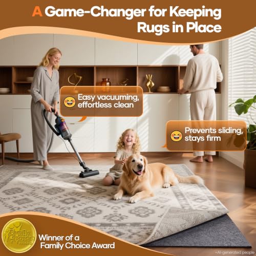Veken Non-Slip Rug Pad 8x10 Ft, 1/4 Inch Thick Felt & Silicone Carpet Gripper