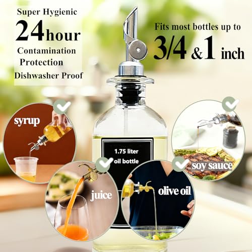 Pafusen 3 Pack Oil Pour Spouts with Adapters - Silver, Dripless, Leak-Free for Olive Oil & Liquor Bottles