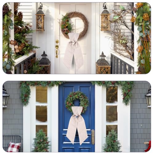 2 Pack Brown Stripe Wreath Sash for Front Door Monogram Embroidery