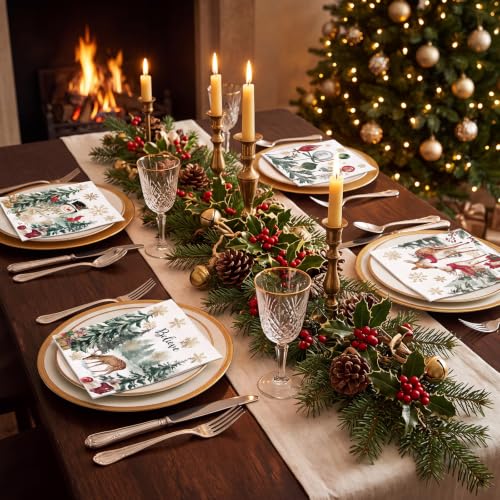 Fulmoon 200 Pcs Christmas Cocktail Paper Napkins Vivid Style 4 Designs