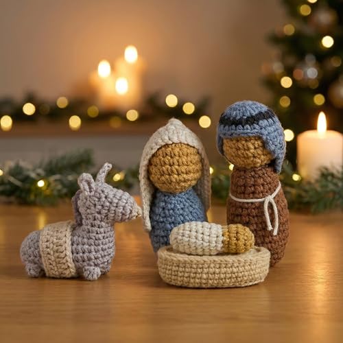 Crochet Nativity Scene Set - Handmade Soft Yarn Indoor Christmas Decor