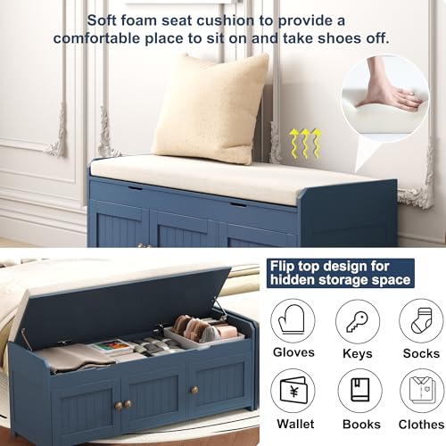 41-Inch Shoe Storage Bench with Lift-Top Compartment and Cushioned Seat