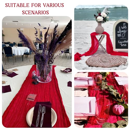 2 Pack Red Cheesecloth Table Runner, 120-Inch Rustic Boho Gauze Table Decor