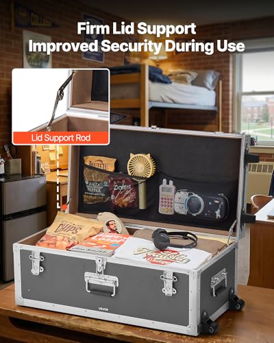 Wooden Storage Trunk Set of 2 with Casters, Handles, and Padlock