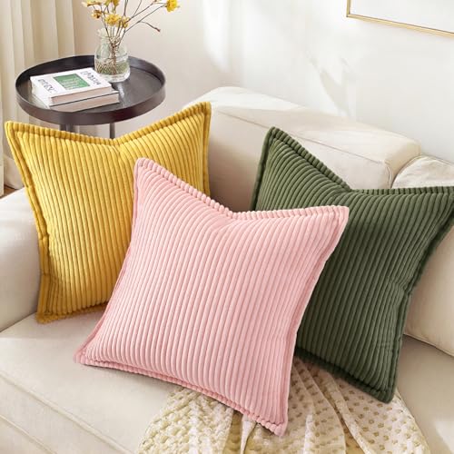Olive Green Corduroy Throw Pillow Covers 18x18, Set of 2