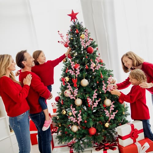 Sggvecsy Red Christmas Candy Cane Woolen Bell Decor - 6 pcs Holiday Tree Picks