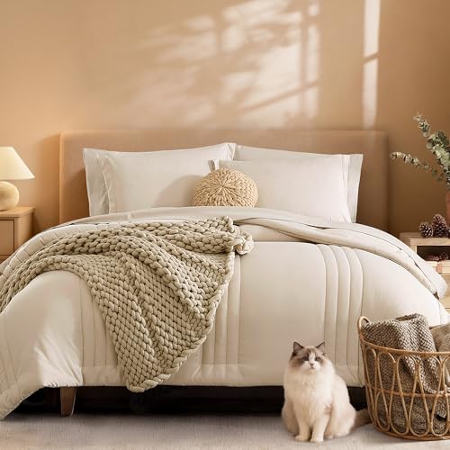 Beige 7-Piece Queen Comforter Set - Soft All-Season Bed in a Bag with Sheets
