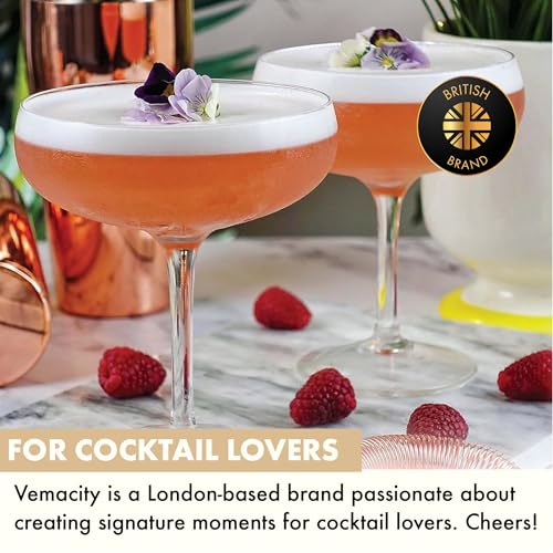 VEMACITY 4-Pack Elegant 10oz Espresso Martini Cocktail Glasses Set - Handblown Coupe for Martinis & Champagne