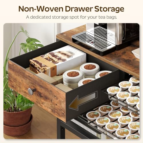YATINEY Rustic Brown & Black 5-Tier Coffee Bar Rack with Storage & Pod Holder