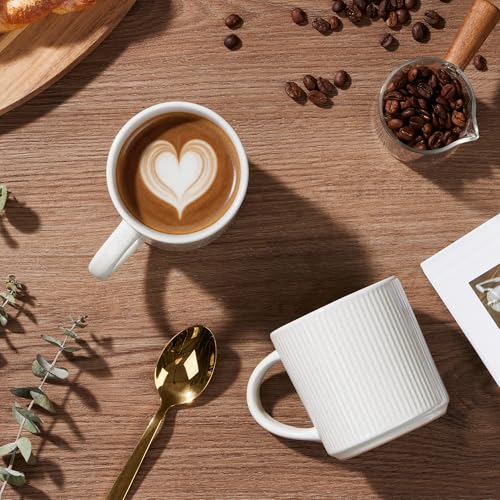 E-far Speckled White 12oz Stoneware Coffee Mug Set of 4 - Durable & Stackable